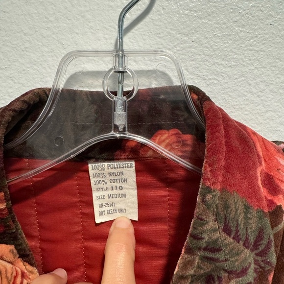 Vintage Floral Print Velvet Quilted Jacket Toggle Cottagecore Prairie Artsy Boho - Picture 7 of 9